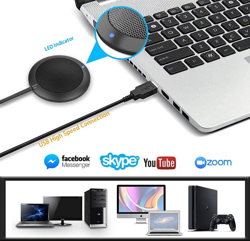 TKGOU Conference USB Microphone, Computer Desktop Mic with LED Indicator, Plug & Play Omnidirectional Condenser PC Laptop Mics for Online Meeting, Class, Skype, Recording, Zoom, (No Speakers Included) - Image 2